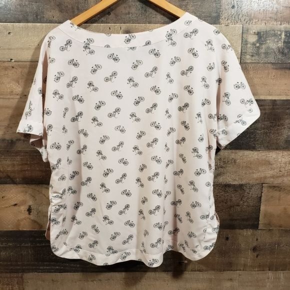 Porophrase bicycle print short sleeve blouse woman's size large - Picture 5 of 8